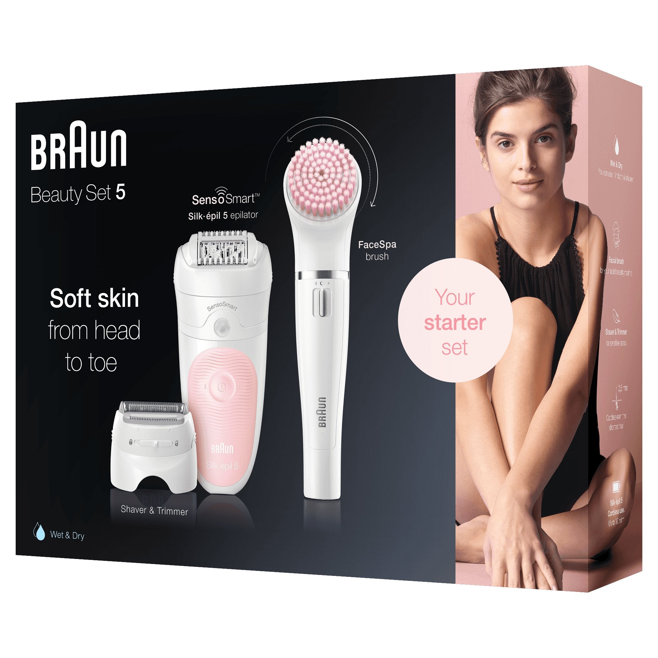 Braun Silk-Épil 5 Wet&Dry 81683688 Depiladora Blanco, Rosa 28 Pinzas