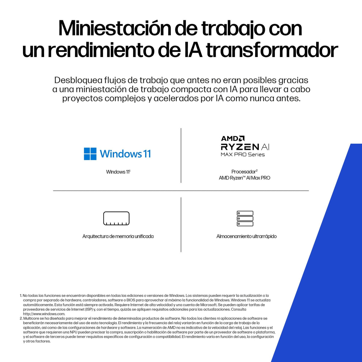 Hp Z2 G1a Copilot+ Pc Ai Pc Ai Workstation Mini 4u 1 X Ryzen Ai Max Pro 390 / Hasta 5 Ghz Ram 32 Gb Ssd 1 Tb Nvme Radeon 8050s Gigabit Ethernet 2.5 Gigabit Ethernet Ieee 802.11ax (Wi-Fi 6) Bluetooth 5.4 Ieee 802.11be (Wi-Fi 7) Win