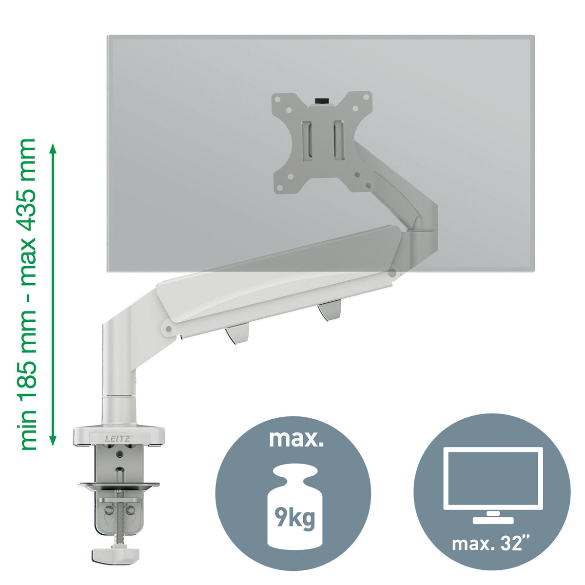 Leitz Ergo Single Monitor Arm Gris, 550x110x520
