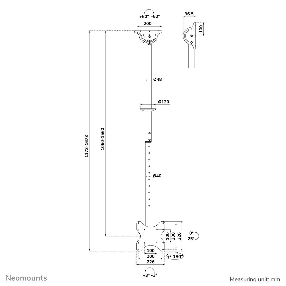 Soporte Neomounts Cl35-340bl12 De Techo Para Monitor/Tv 23-42" - Alt. 106-156 Cm