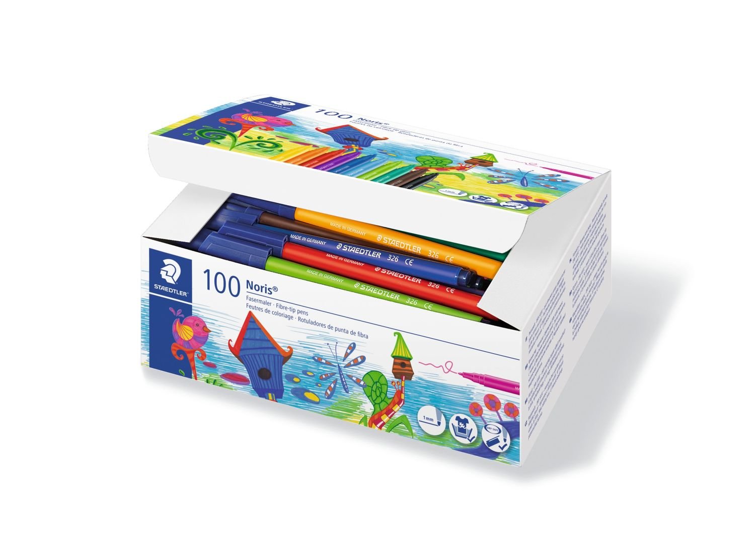 Staedtler Noris 326 Pack De 100 Rotuladores De Punta Fina - Trazo 1mm Aprox - Tinta Base De Agua - Colores Surtidos