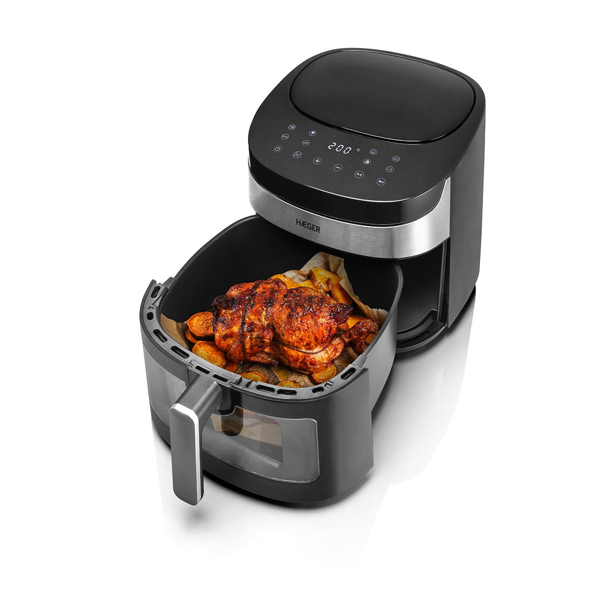 EAN 5608475034381 - Haeger AF-D80.008A freidora Sencillo 8 L Independiente 1800 W Freidora de aire caliente Negro, Plata imagen 2