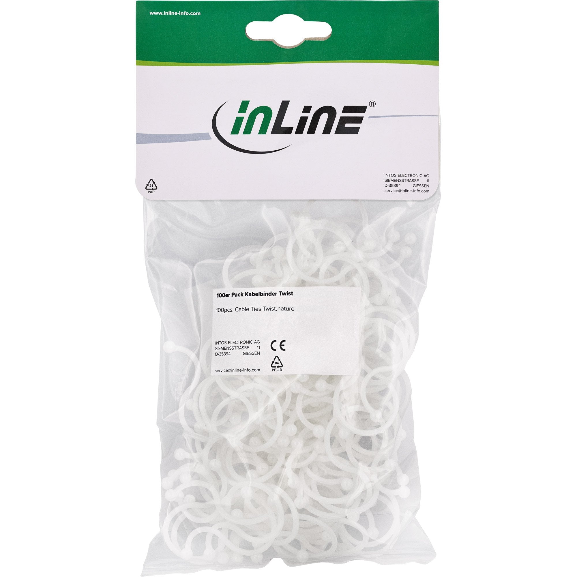Inline® Cable Ties Twist Ties 14-17mm Blanco 100 Pcs.