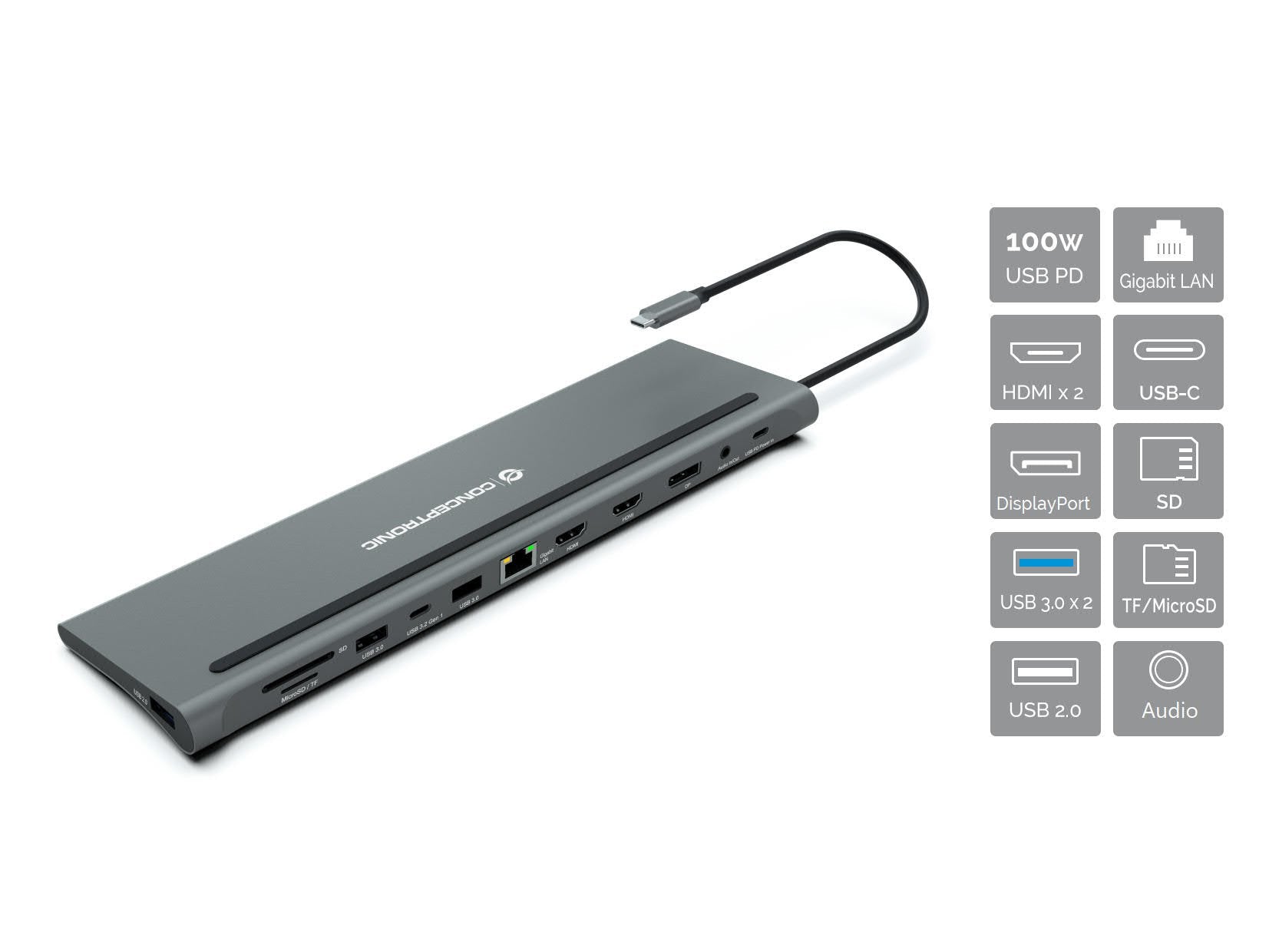 EAN 4015867229545 - Conceptronic DONN17G base para portátil y replicador de puertos Alámbrico USB 3.2 Gen 1 (3.1 Gen 1) Type- imagen 2