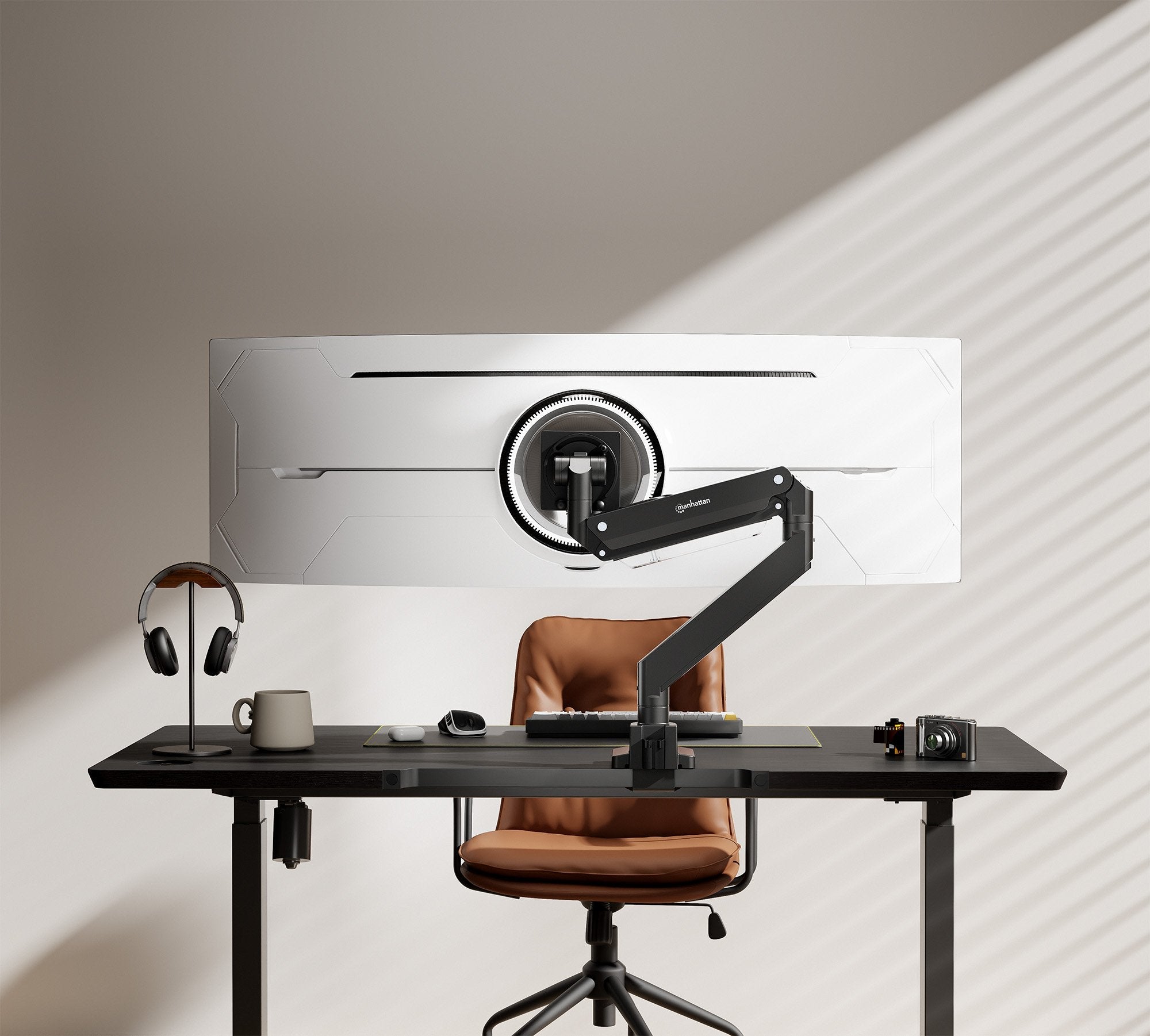 Soporte Manhattan 462594 Para Monitor  (57") Escritorio Negro