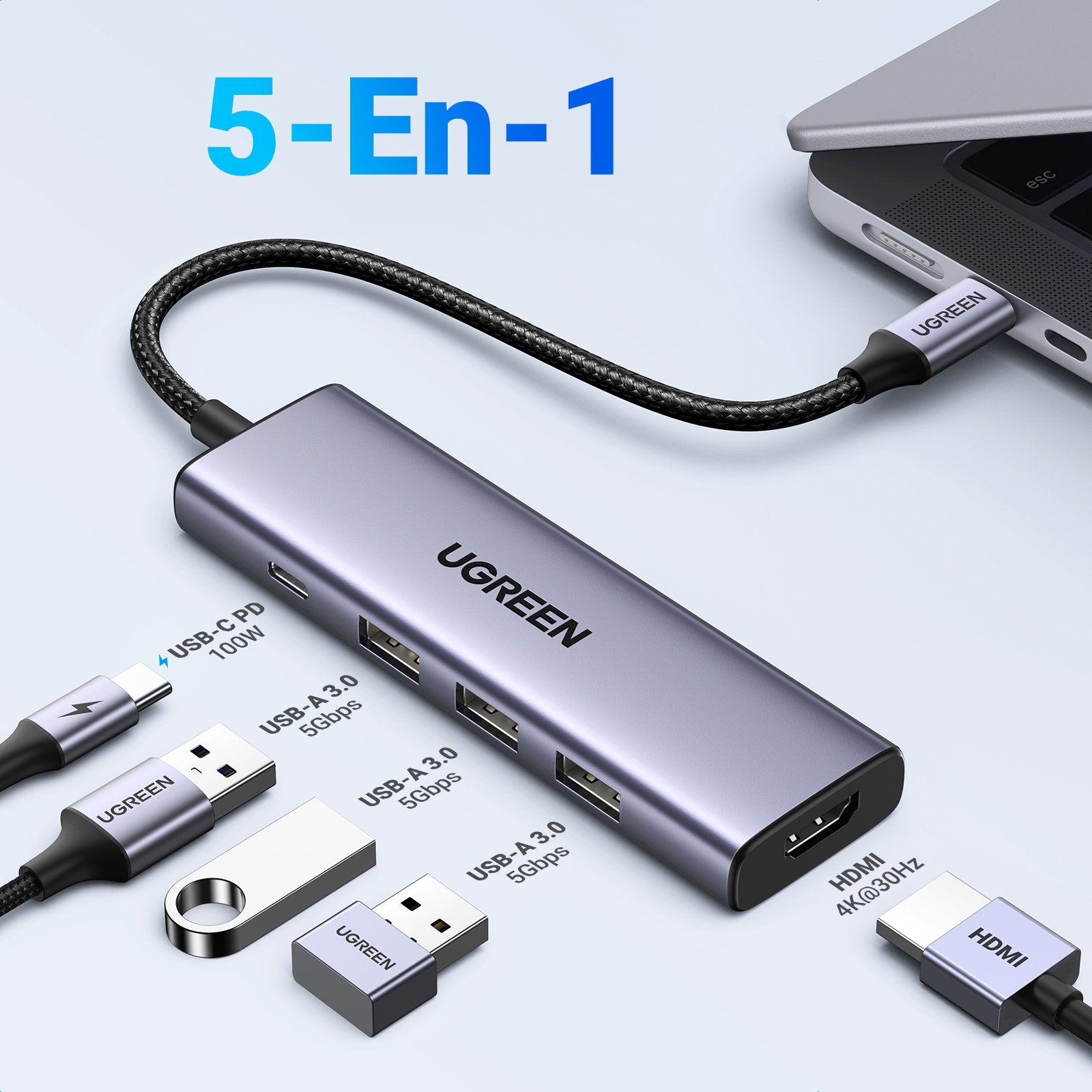 Hub Ugreen 5in1 Usbc To Hdmi+3*Usb 3.0 A+Pd