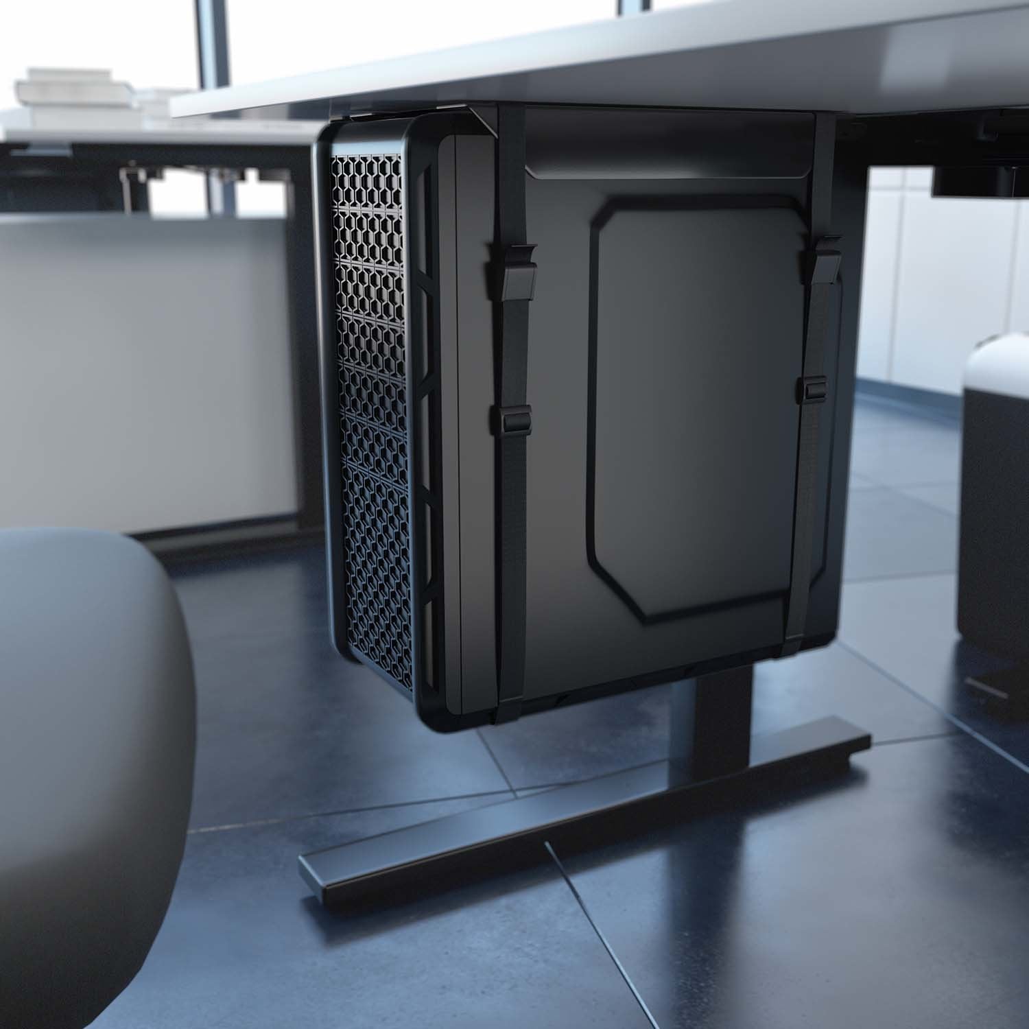 Aisens Soporte Para Cpu Debajo De Escritorio Con Correa, Negro