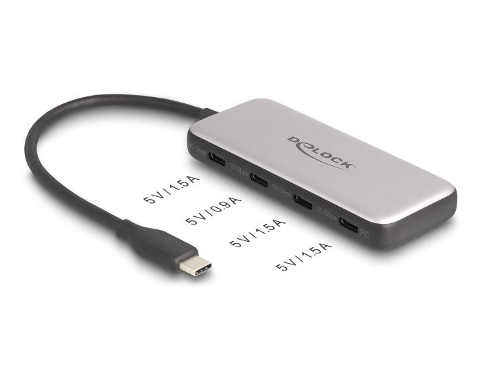 Delock 64261 Concentrador Usb Type-C De Usb 10 Gbps Con 4 X Usb Type-C Hembra Y Pd De 85 Vatios