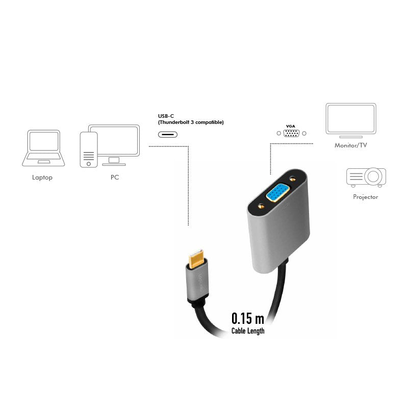 EAN 4052792062243 - LogiLink CUA0104 adaptador de cable de vídeo 0,15 m USB Tipo C VGA (D-Sub) Negro, Gris imagen 3