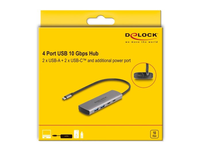 Delock Usb 10 Gbps 2 Port Usb Typ-A + 2 Port Usb Type-C Hub Mit Usb Type-C Anschluss Und Zustzlicher Strombuchse