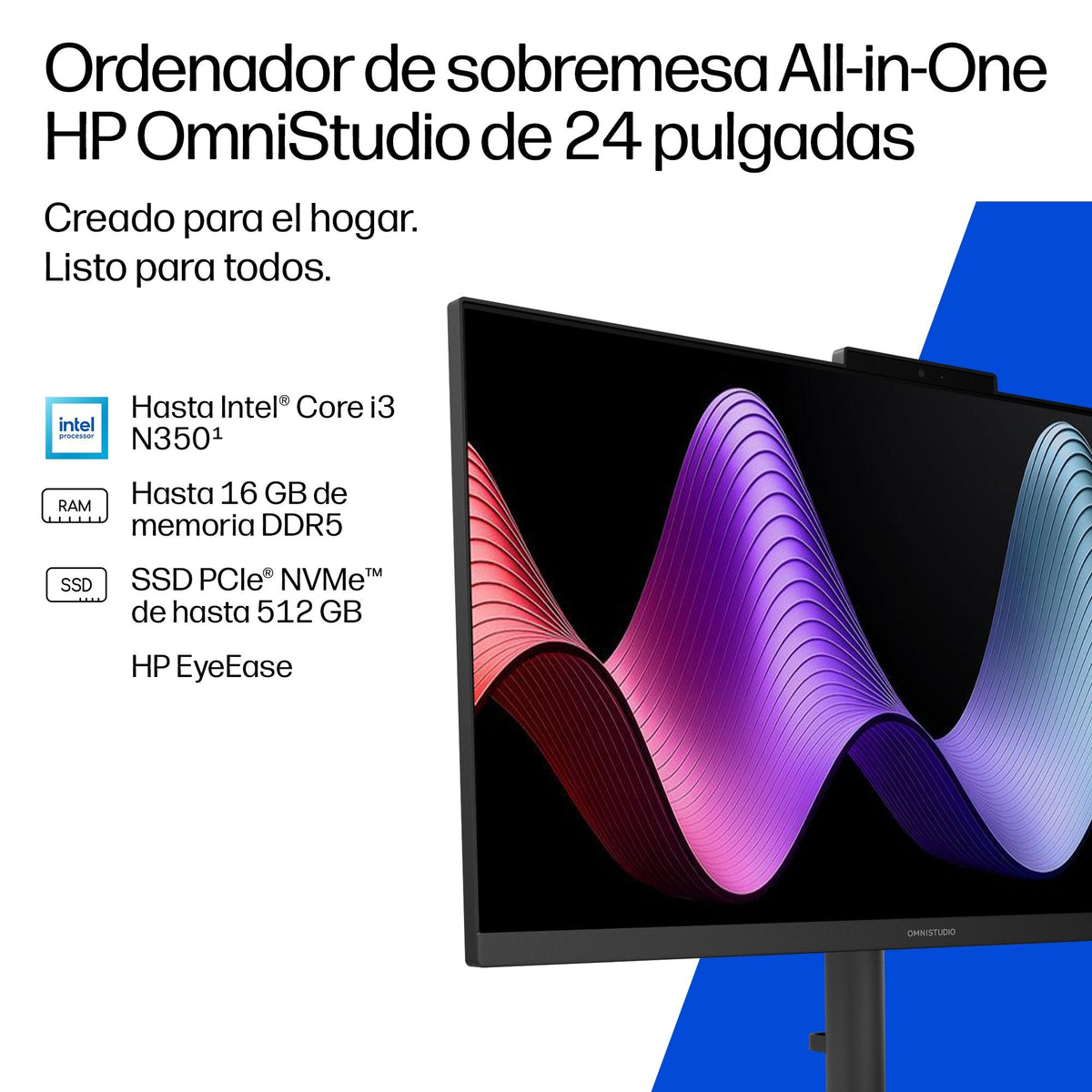 Pc All In One Hp Omnistudio 24-Cu0020ns Intel Core 3-100u 8gb 512gb Ssd 23.8' Sin Sistema Operativo