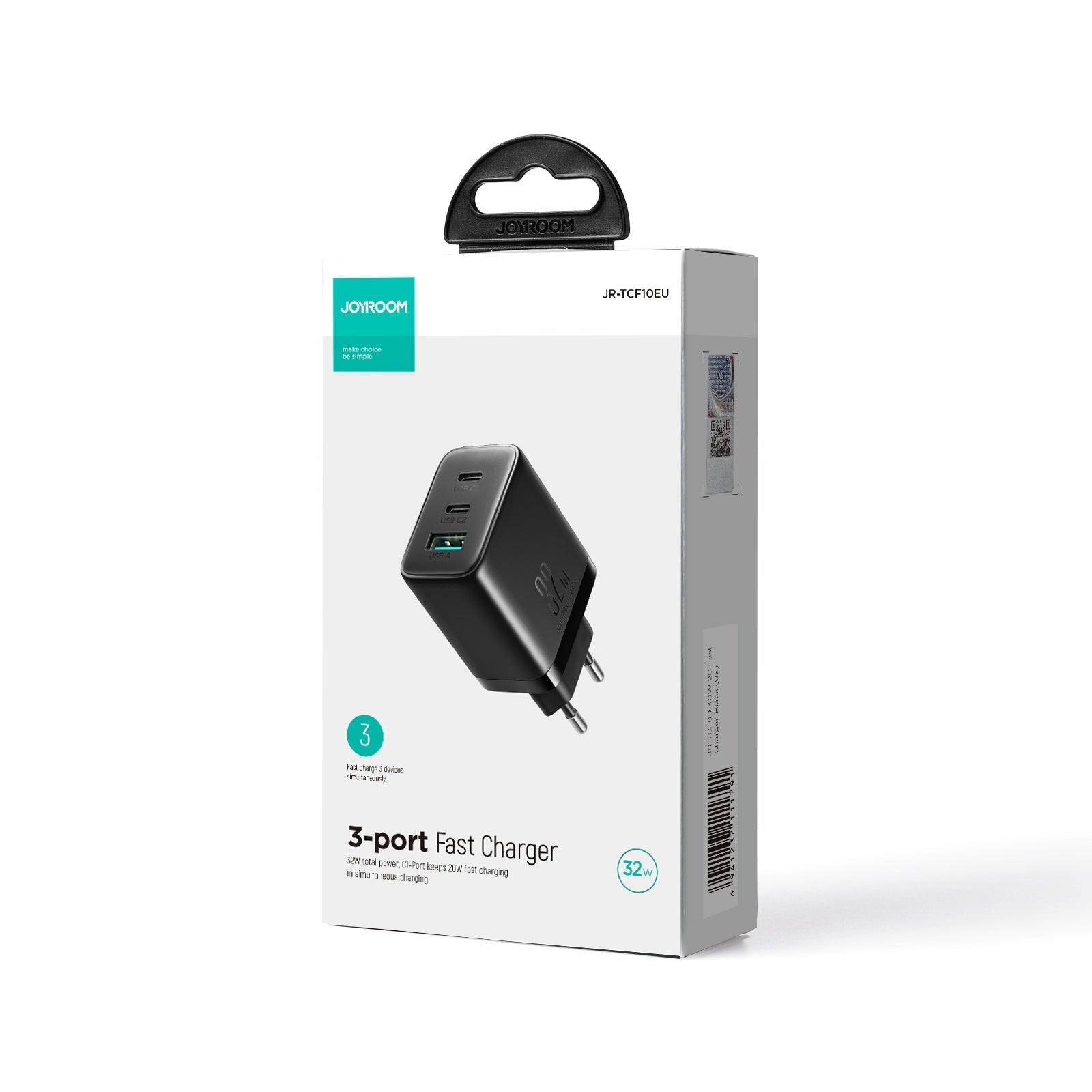Cargador  Joyroom Jr-Tcf10 Triple Usb/Usb Tipo C 2c1a 32w Negro