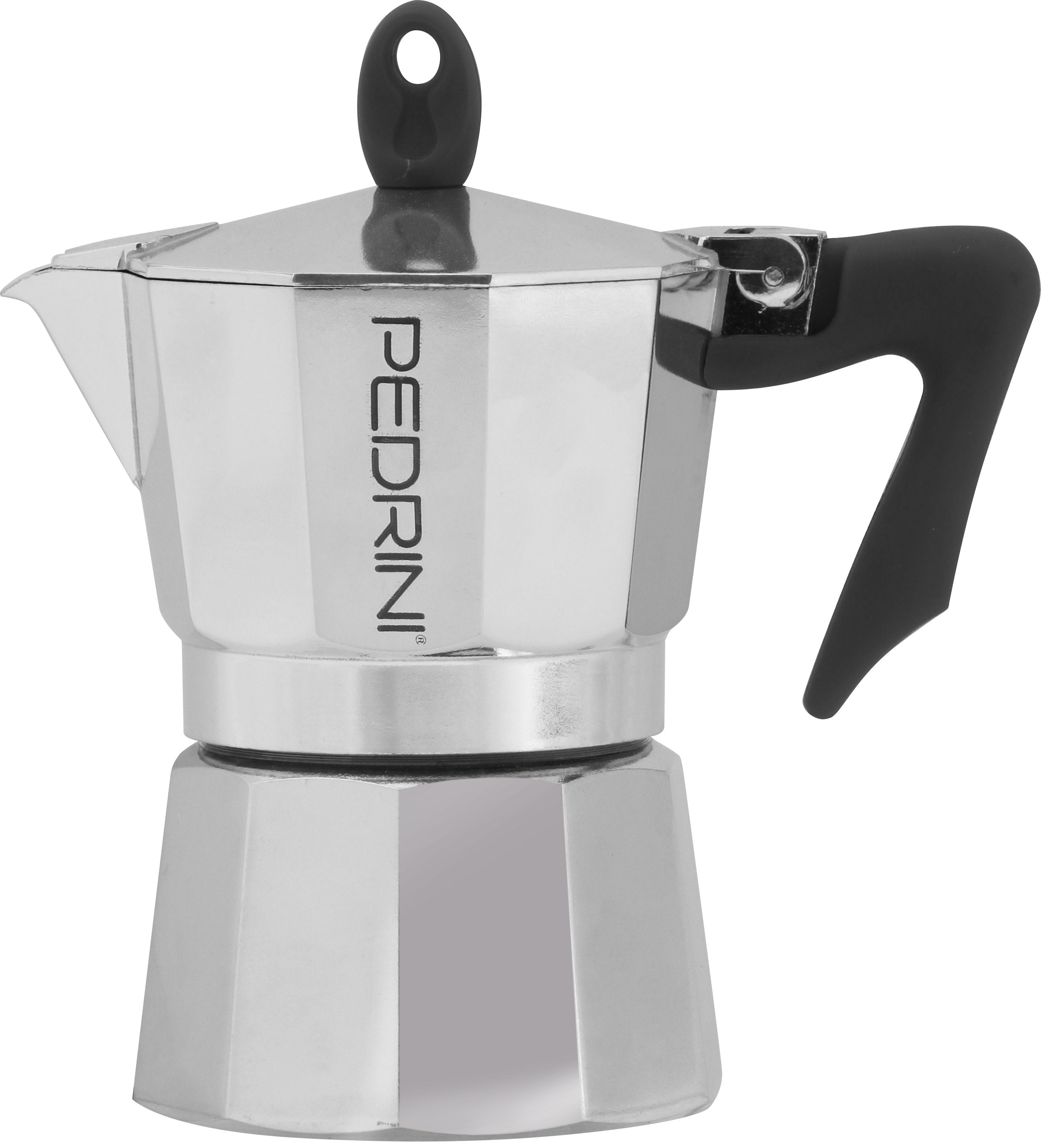 Pedrini Coffee Maker Polished Aluminum 3 Cups Silver Negro (9083-3) (90833)