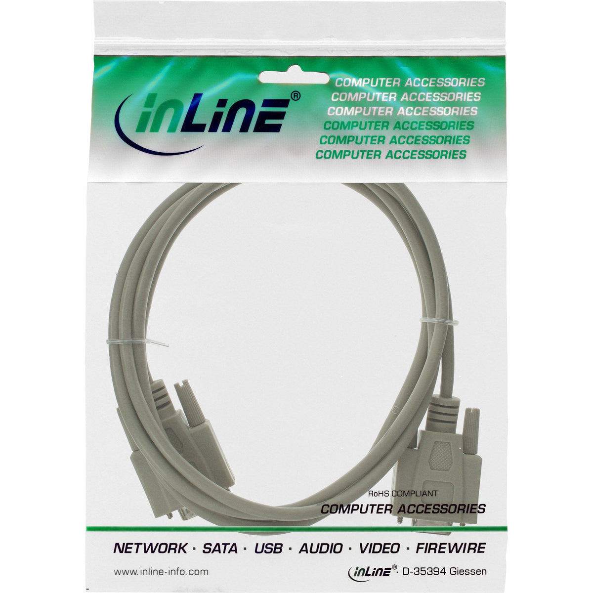 Cable Serie Inline Moldeado Db9 Macho A Hembra Gris 5m