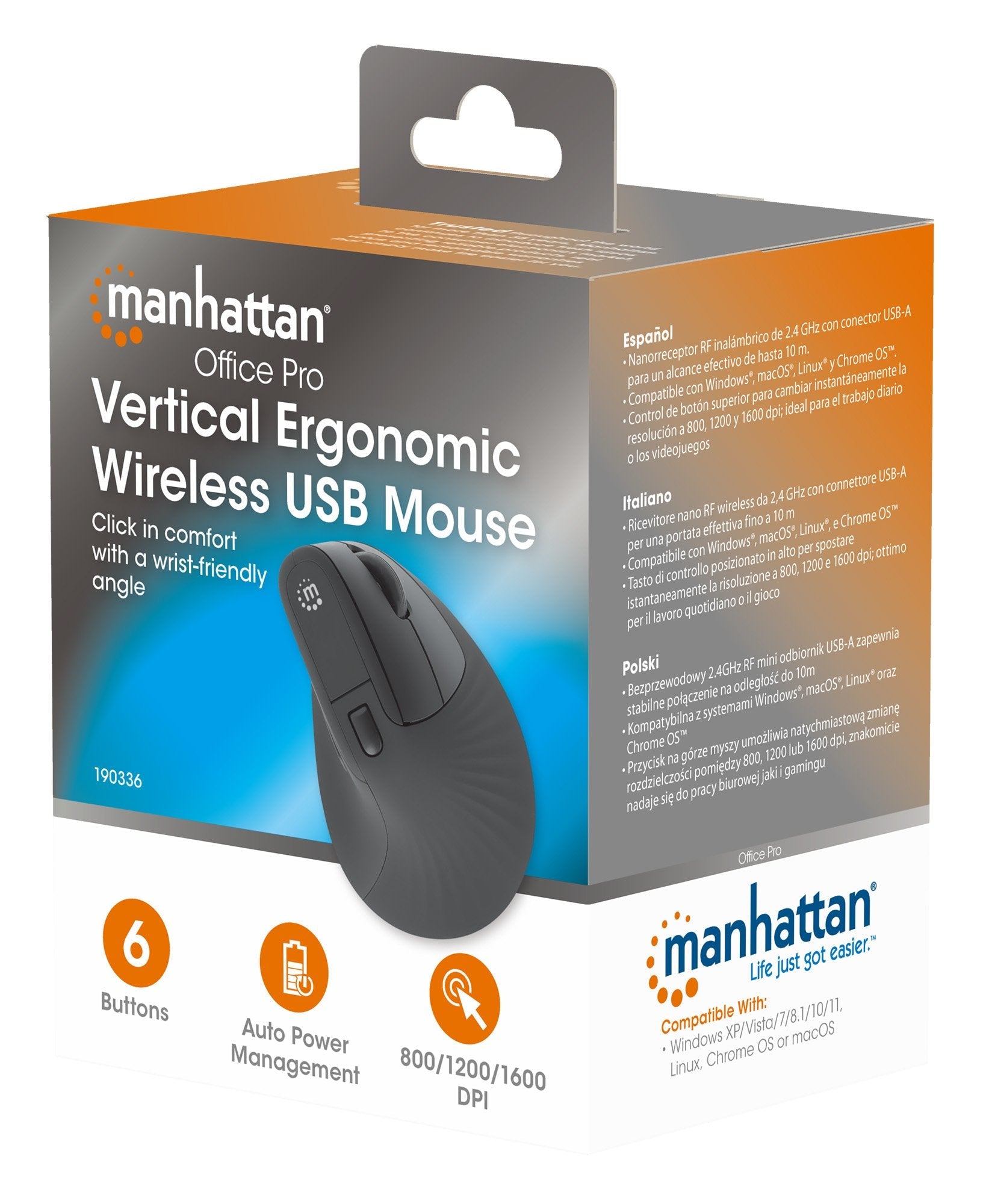 Ratón Manhattan 190336 Oficina Mano Derecha Rf Inalámbrico Óptico 1600 Dpi