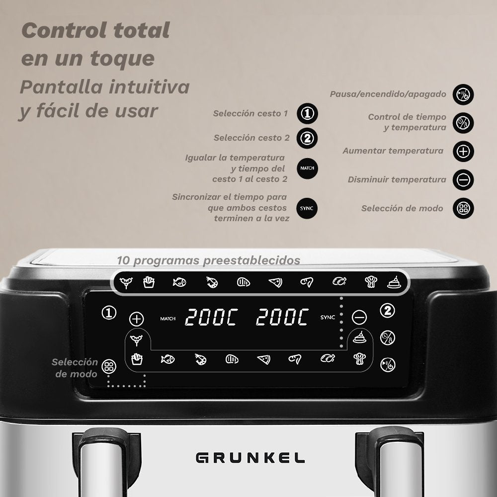 Freidora Por Aire Airfryer Sin Aceite Grunkel Dualflexifryer 2800w Capacidad 10l