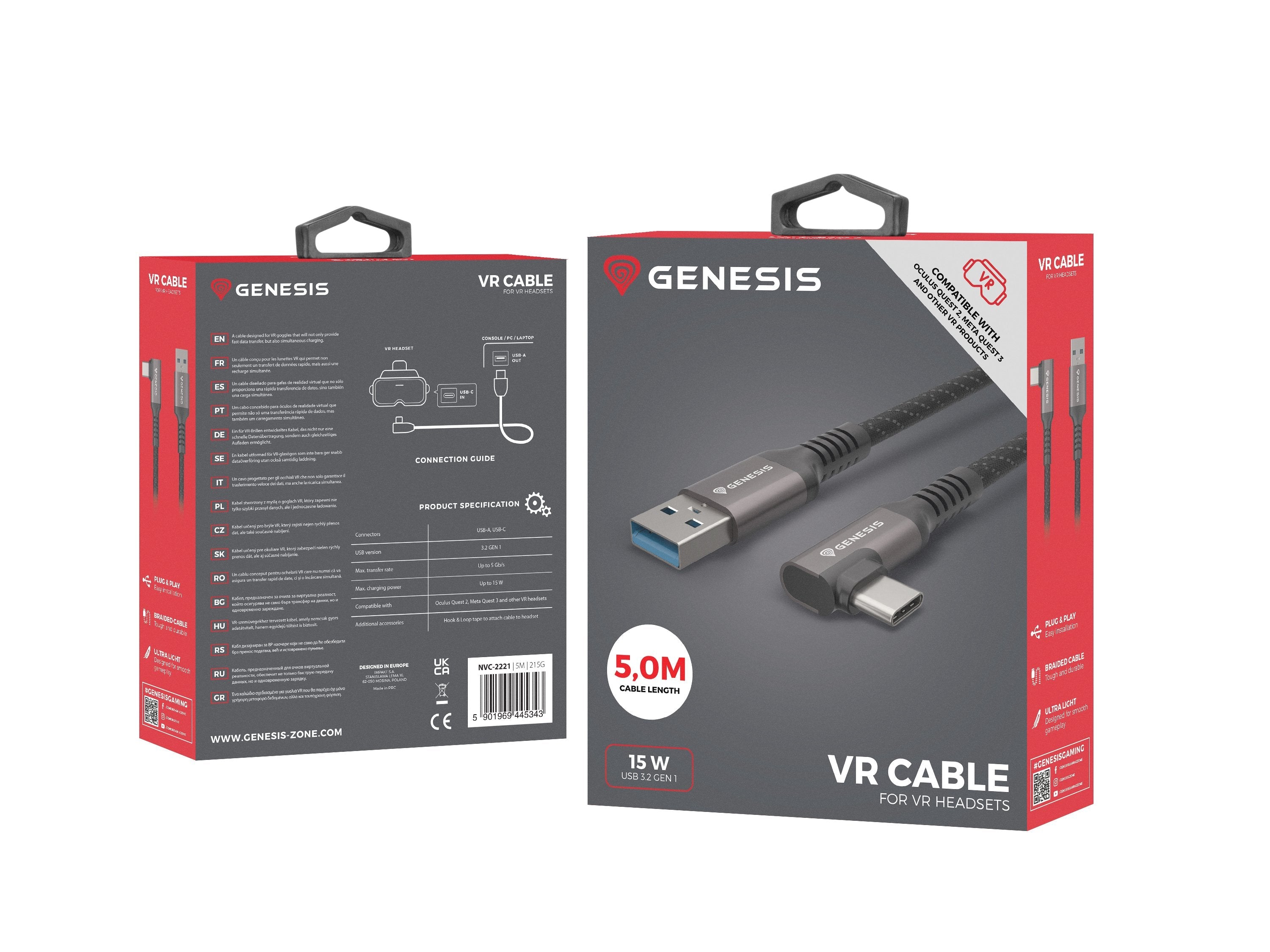 EAN 5901969445343 - GENESIS NVC-2221 cable USB USB 3.2 Gen 1 (3.1 Gen 1) 5 m USB A USB C Negro, Gris imagen 7