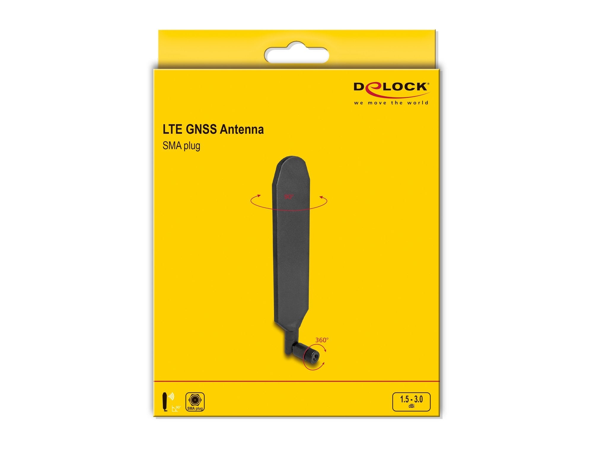 Delock 90103 Antena Lte Gnss Macho Sma 1,5 - 3,0 Dbi Omnidireccional Giratoria Con Unión De Inclinación Negro