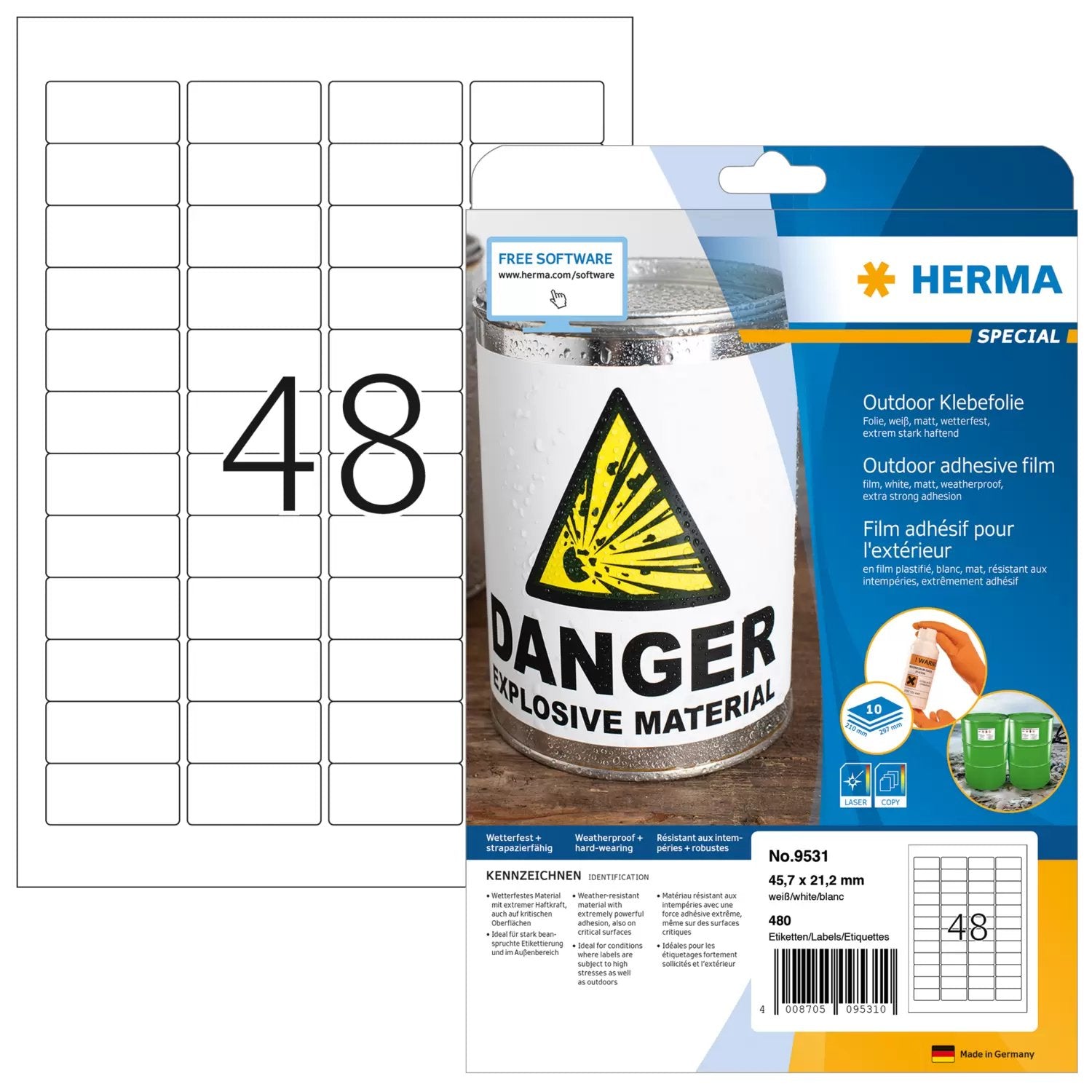 Herma Outdoor Adhesive Film 9535 45,7x21,2  10 Sheets 480 Pcs. Etiquetas