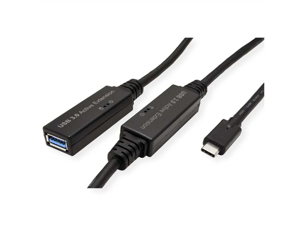 Roline Usb 3.2 Gen 1 Aktives Repeater Cable, Typ A - C, Schwarz, 10 M