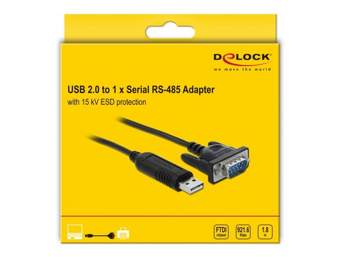 Delock Adaptador De Usb 2.0 A Serial Rs-485 Con Protección Esd De 15 Kv Y Una Compacta Carcasa De Conector Serial