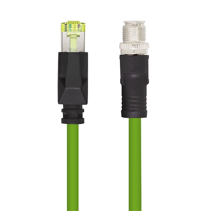 M12 Cat6a Industrial Patch Cable, Pur, M12 X-Coded To Rj45,  1,00 M
