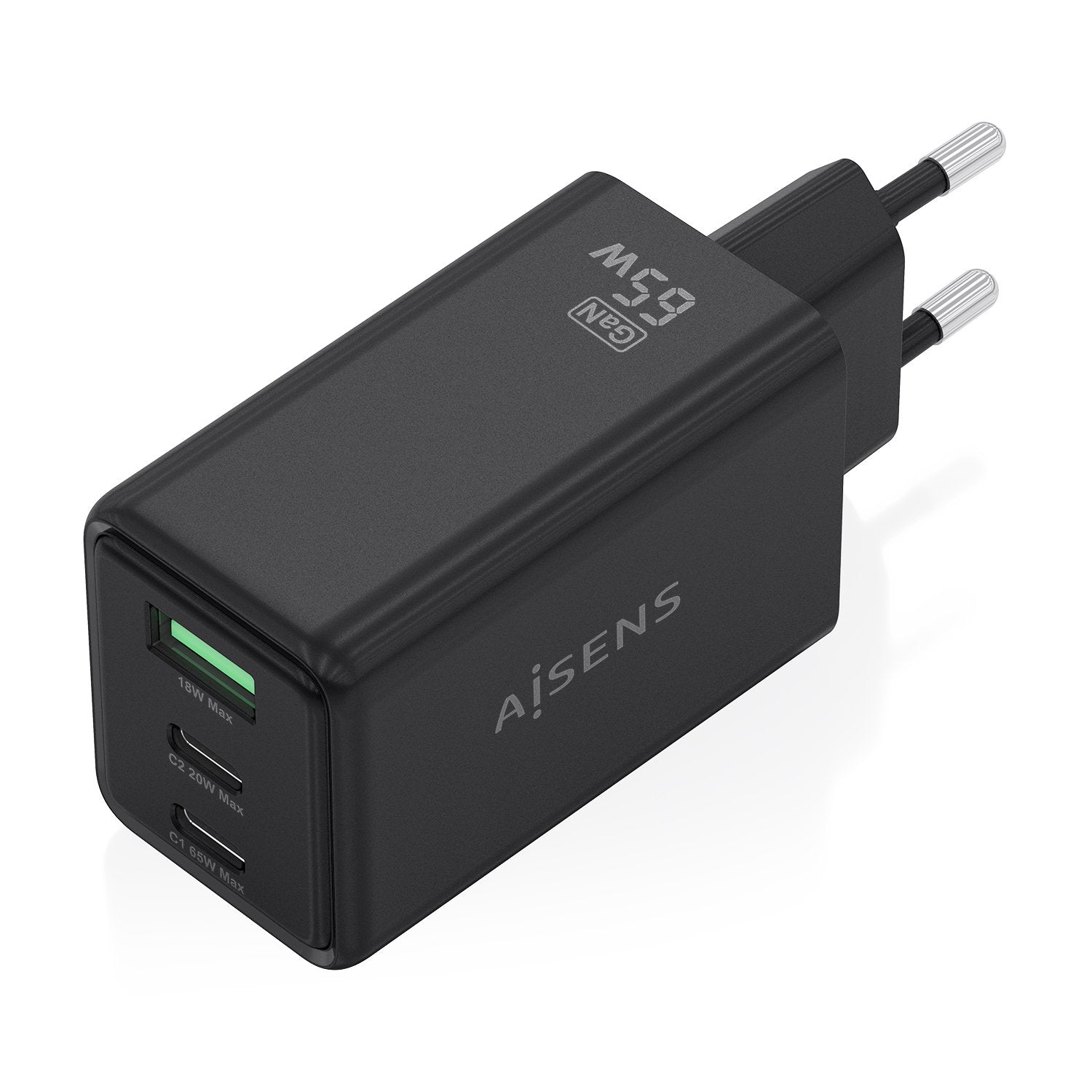 Aisens Cargador Gan 65w, 2xusb-C Pd3.0 Qc4.0, 1xusb-A Qc3.0, Negro