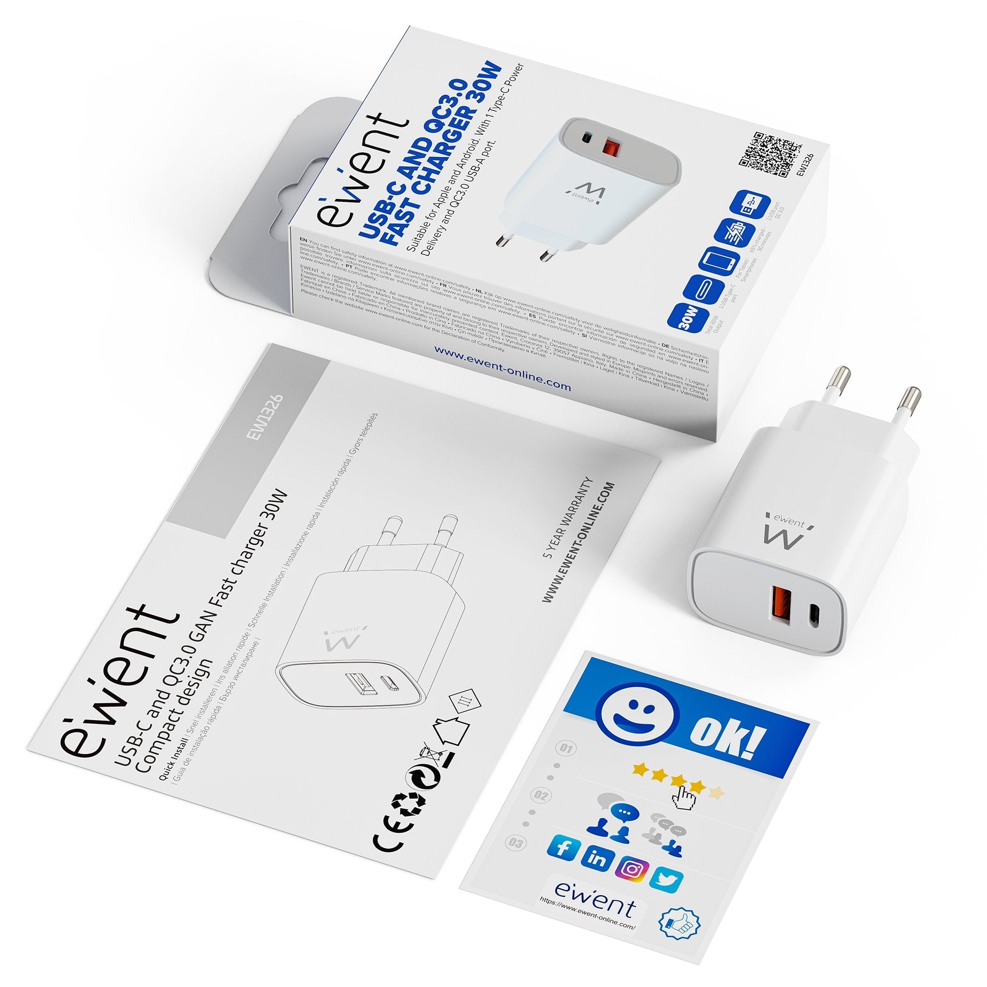 Cargador Ewent Ew1326 30w Usb Tipo A Usb Tipo C