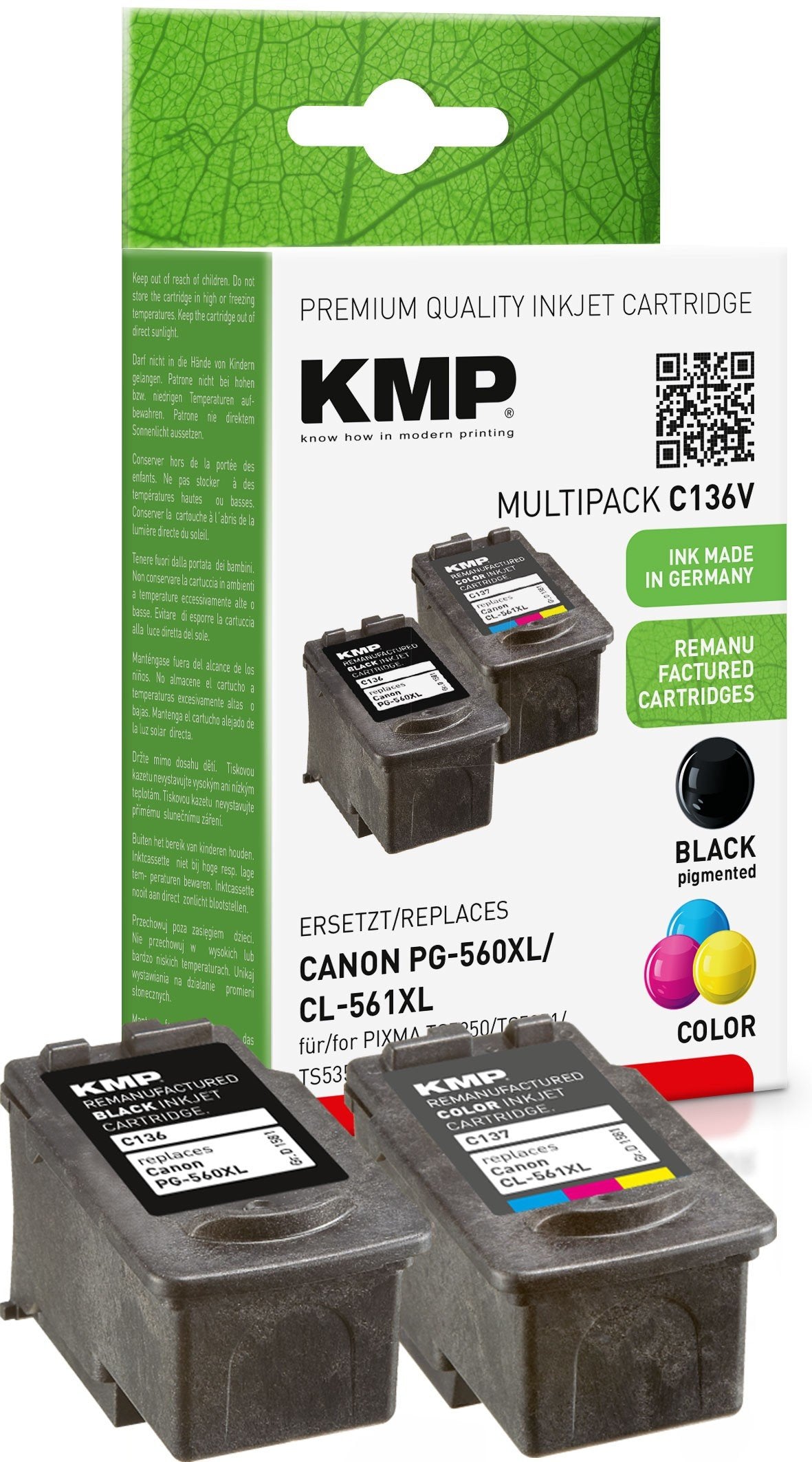 Tinta Kmp Canon Pg-560xl Cl-561xl 2er-Pack Refilled Remanufactured