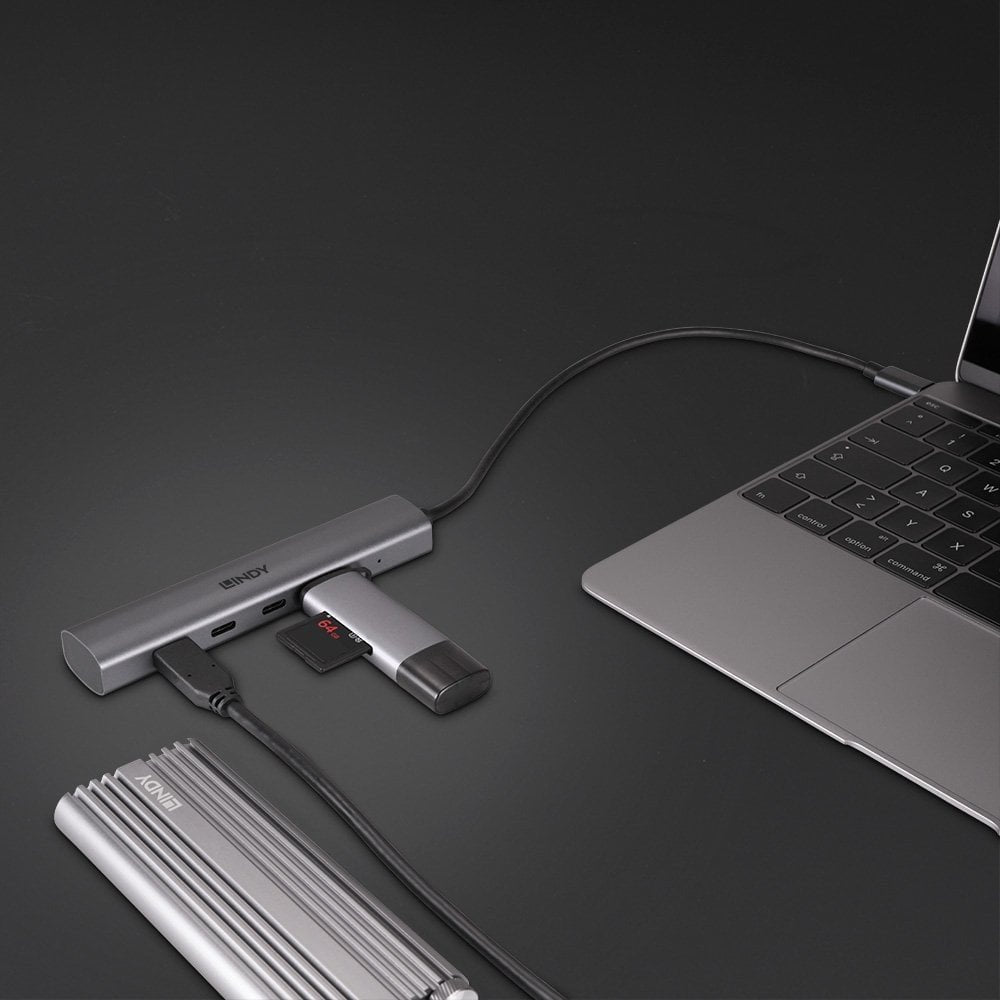 Lindy 43384 Hub De 4 Puertos Usb Tipo C 10000 Mbit/S Gris