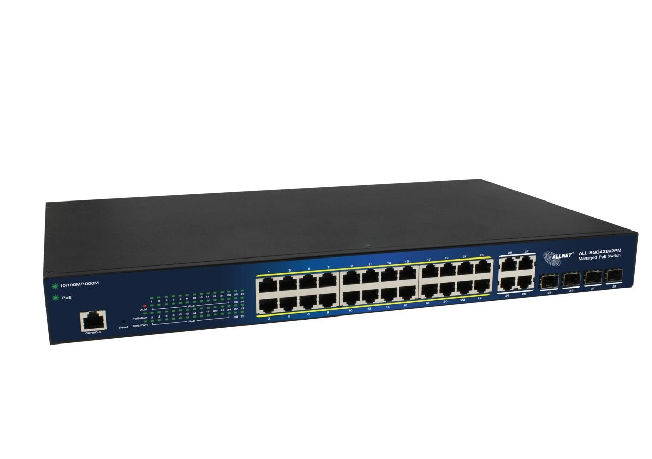 Allnet Switch Smart Managed Layer2 24 Port &Hll Poe Hdget 370w &Hll 24x Poe At &Hll 4x Sfp &Hll 19\" &Hll All-Sg8428v2pm