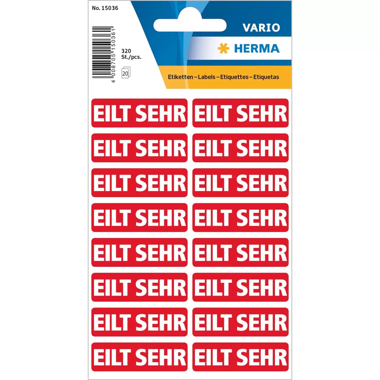 EAN 4008705150361 - HERMA 15036 etiqueta autoadhesiva Rojo, Blanco 320 pieza(s) imagen 1