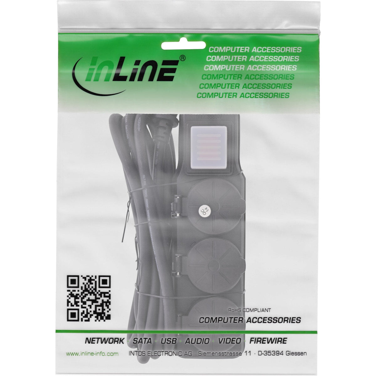 Inline® Outdoor Power Strip, 3 Port Type F German, Ip44, With Power-Switch, 3m