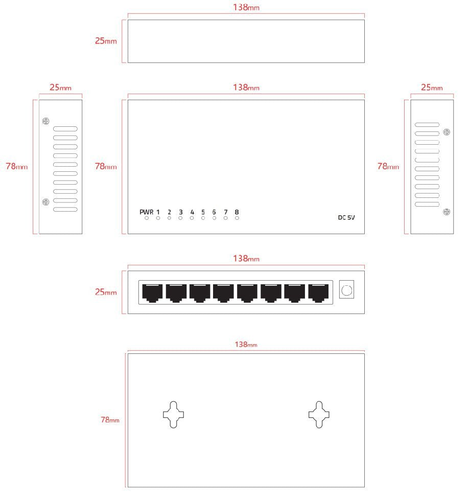 Unmanaged 8 Port Switch  10/100/1000mbps Ethernet