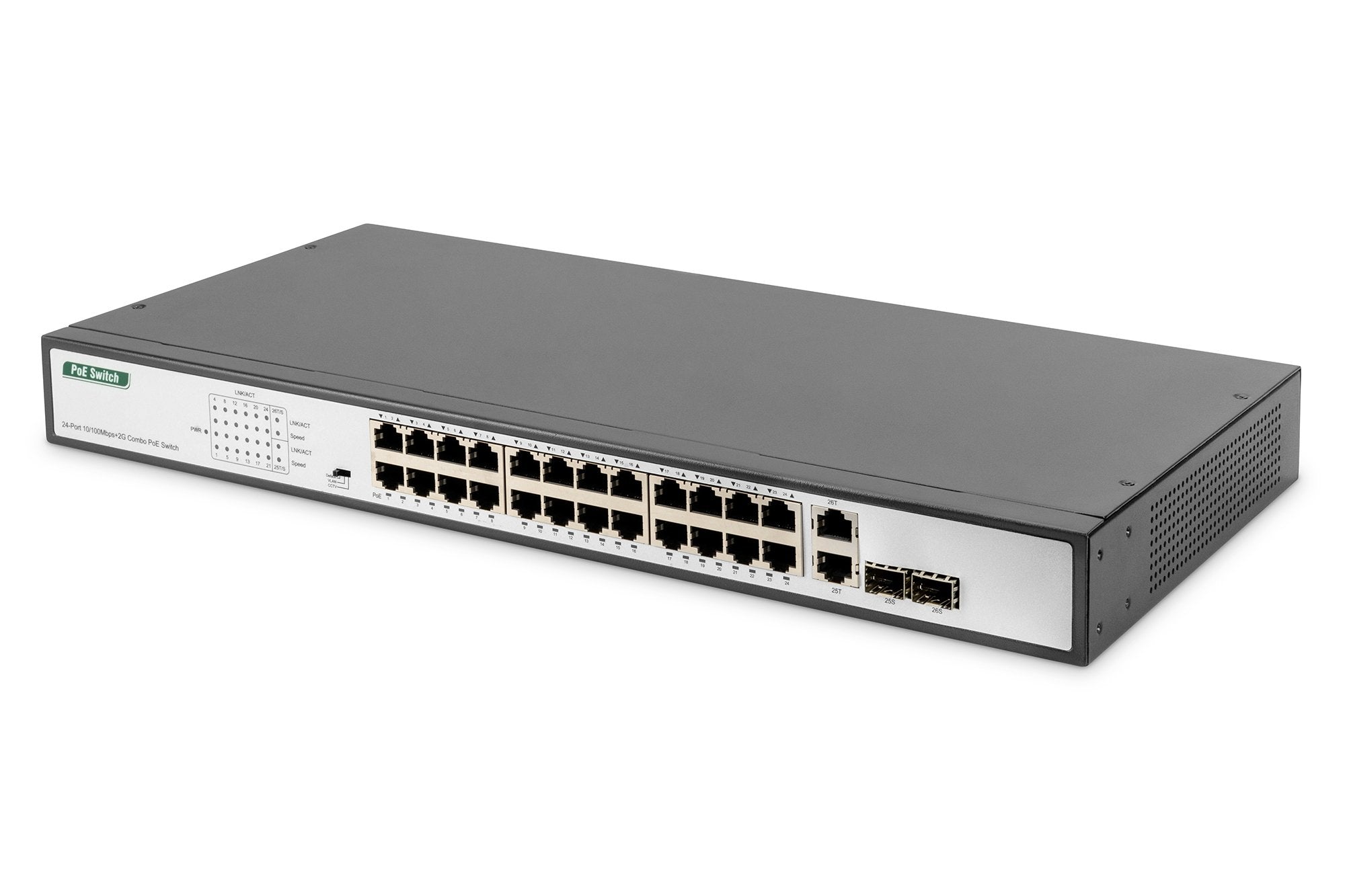 Digitus Dn-95343 Switch No Administrado Fast Ethernet (10/100) Negro, Plata 1u Energía Sobre Ethernet (Poe)