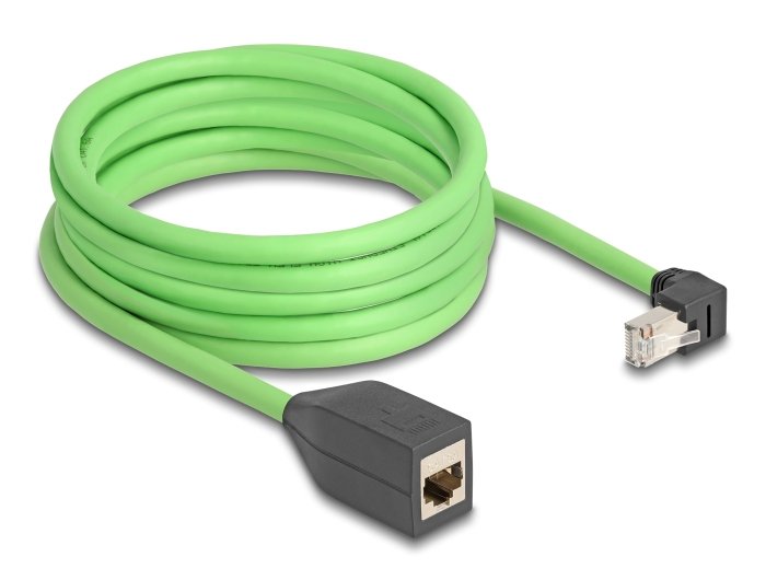 Delock 80888 Cable De Extensión De Red Rj45 Cat.6a Macho Acodado Hacia Abajo A Hembra Sf/Utp Adecuado Para Cadenas De Arrastre Pur (Tpu) 5 M Verde