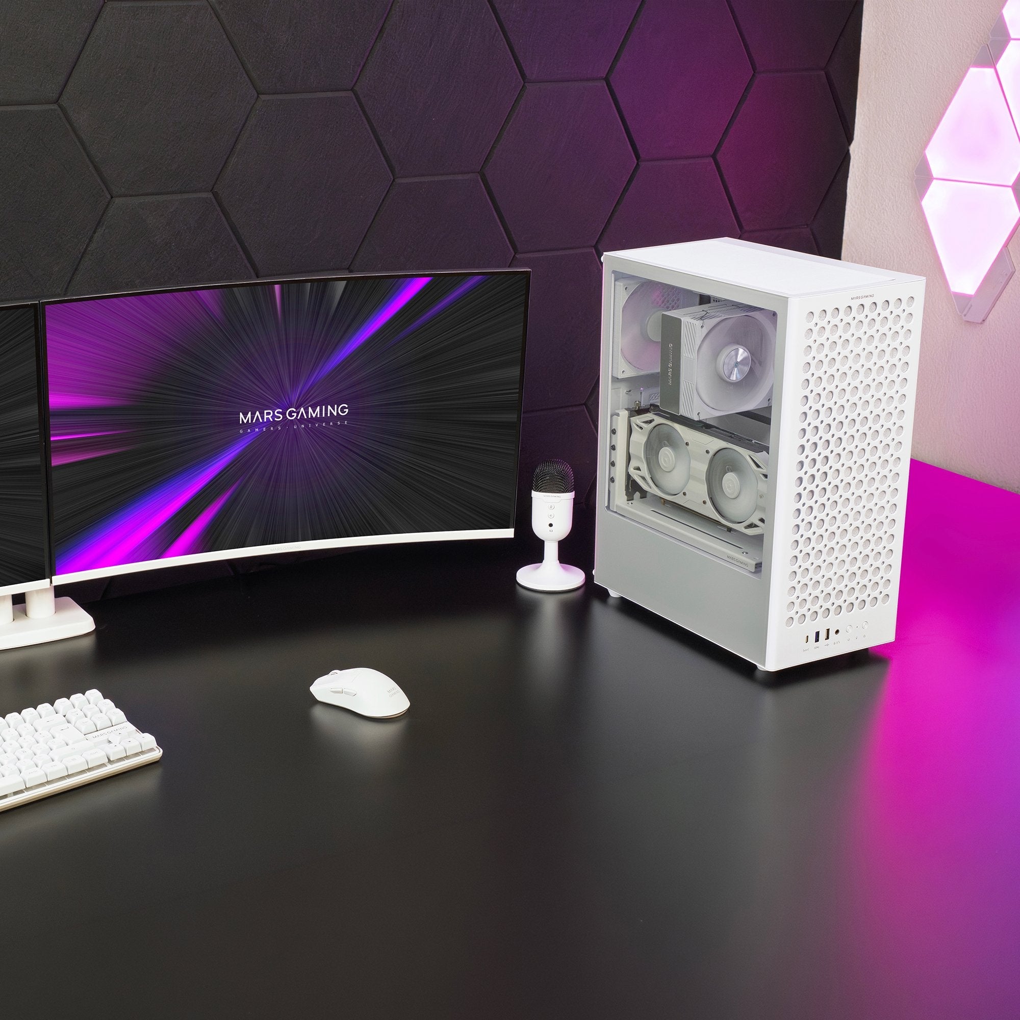 Caja Pc  Atx Mars Gaming Mc-T800 Frontal Airdot Mesh 4x Ventiladores Fdb Cablehatch Usb-C Blanco