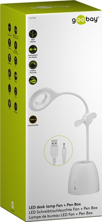 Goobay Wireless Desk Lamp Led With Fan + Pen Box - White