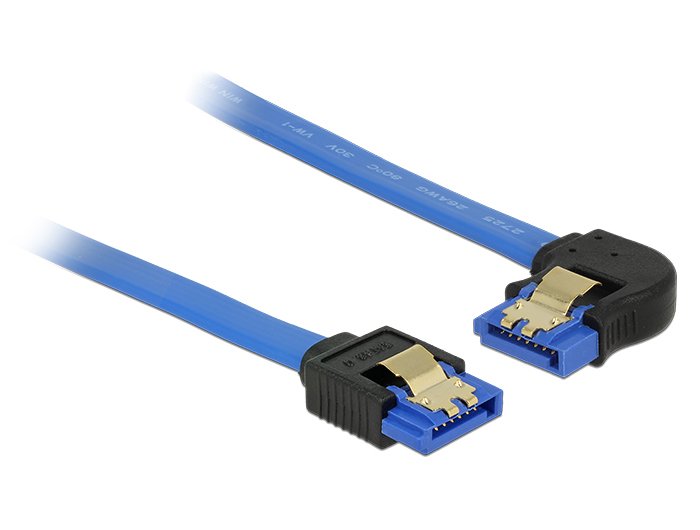 Delock Cable Sata 6 Gb/S Receptacle Straight > Sata Receptacle Left Angled 20cm Blue With Gold Clips