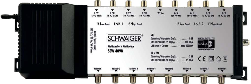 Multiconmutador Satélite Schwaiger 9 A 8 Plateado