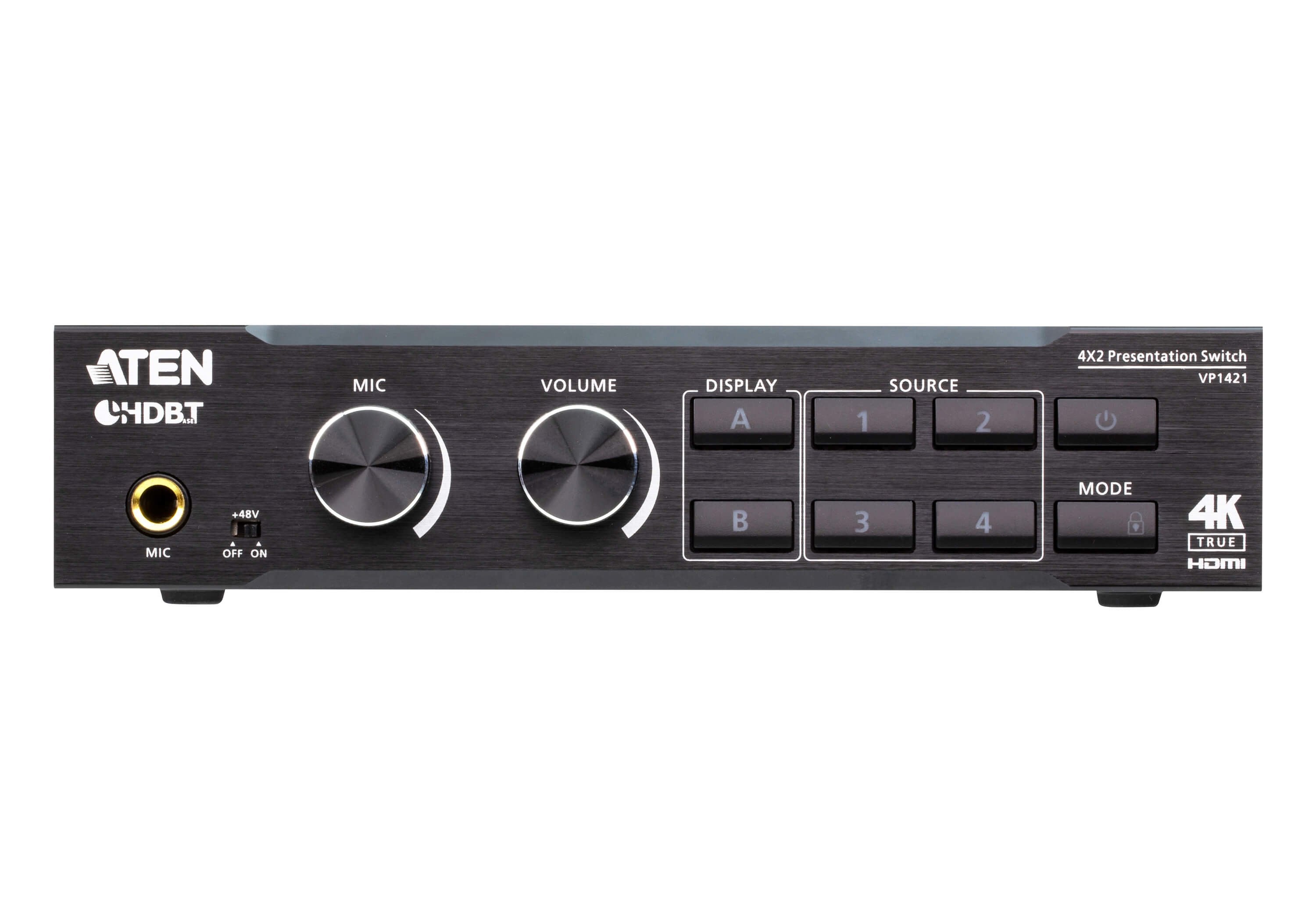 Aten Switch De Presentación True 4k 4 X 2 Con Escalador De Vídeo, Dsp Y Hdbaset-Lite
