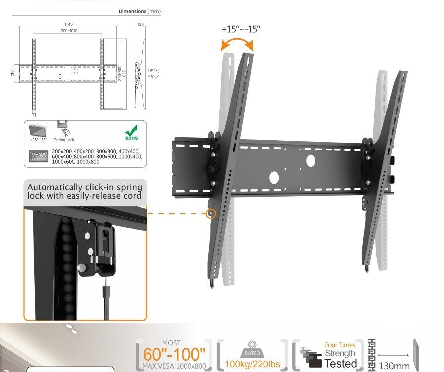 Equip Soporte De Tv 60"- 100" Vesa 1000x800 Max 100kg