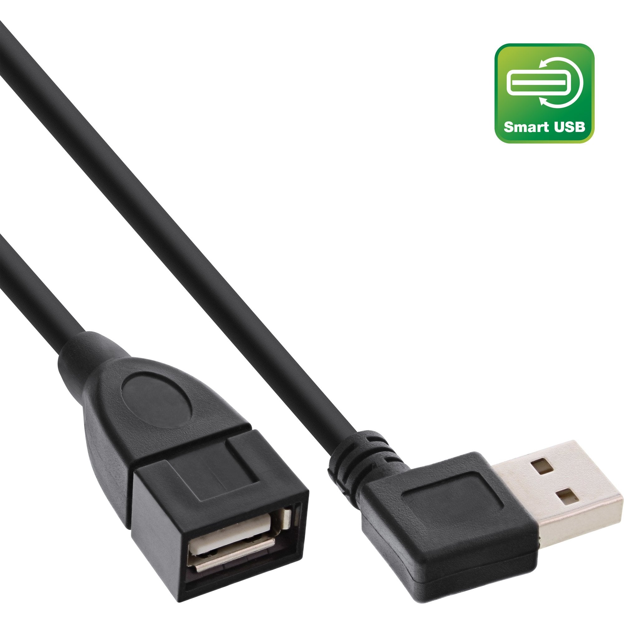 Inline Usb 2.0 Smart Cable Acodado + Reversible Tipo A Macho A Hembra Negro 1m