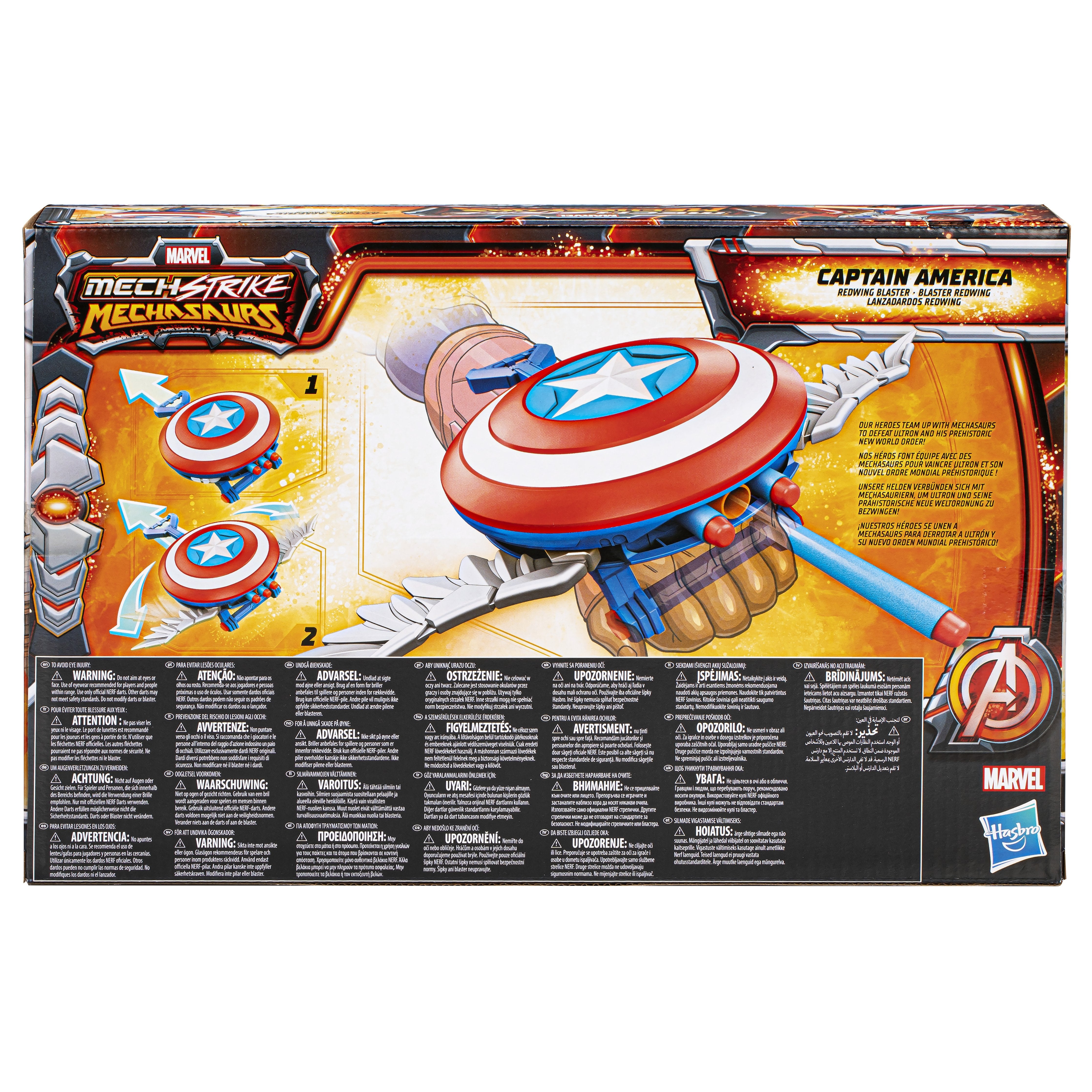 Lanzador Hasbro Nerf Marvel Mech Strike Mechasaurs Capitán América Con Redwing