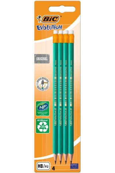 Blíster De 4 Unidades De Lápices Evolution Original De Bic Con Goma Mina Hb Ultrarresistente No Se Astilla