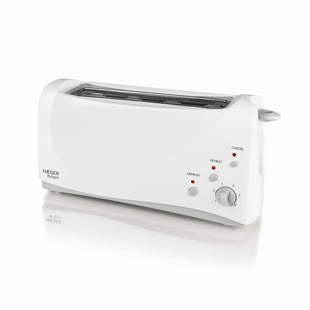 Tostadora De Pan Haeger Bulgari 1000w 1 Ranura Extra Larga 6 Posiciones Tostado Func. Recalentado/ Descongelado Posición Impulso Extra