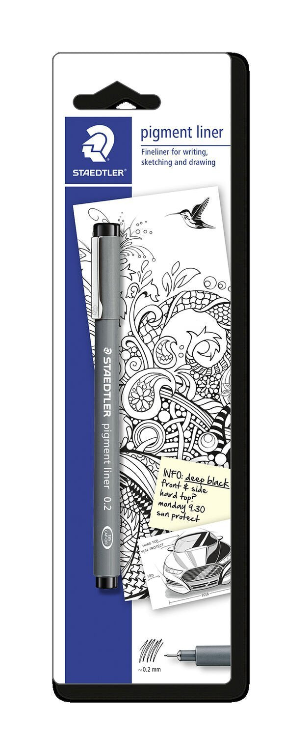 Staedtler Pigment Liner 308 Blister Con Rotulador Calibrado - Trazo 0.2mm - Punta Engarzada En Metal - Color Negro