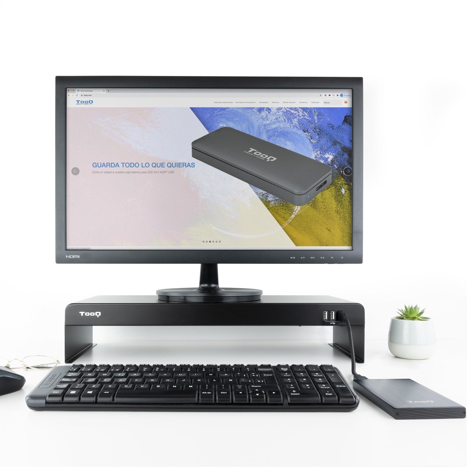 Tooq Soporte Elevador Para Monitor O Portatil - 3x Usb 2.0 - Peso Max. 20kg - Negro