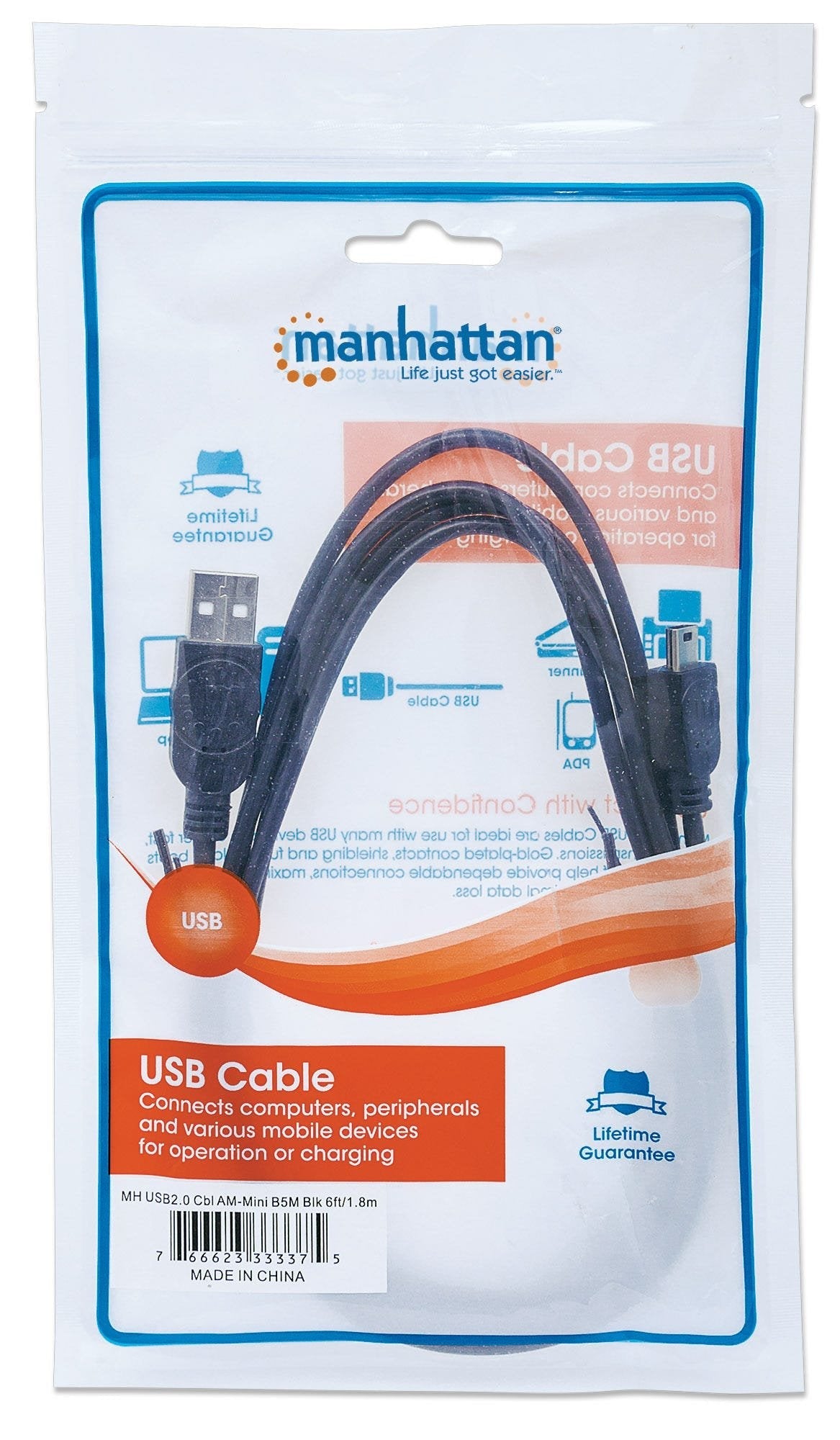 Manhattan Cable Usb Mini-B De Alta Velocidad, 1,8 M, Usb A, Mini-Usb B, Usb 2.0, Macho/Macho, Negro
