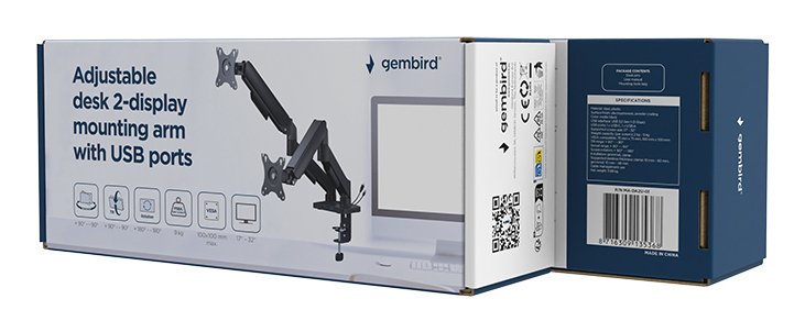 EAN 8716309135368 - Gembird MA-DA2U-01 soporte para monitor 81,3 cm (32") Escritorio Negro imagen 6